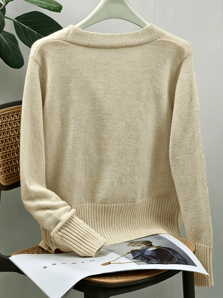 Fleur | Women's V-Neck Knit Cardigan with Heart-Shaped Buttons