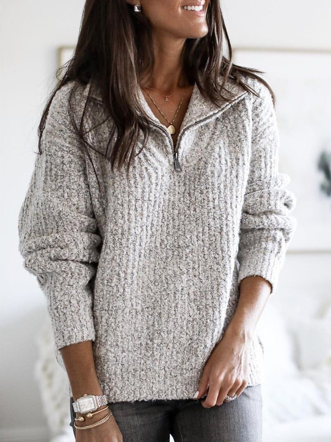 Women's Zip-Up Ribbed Jumper