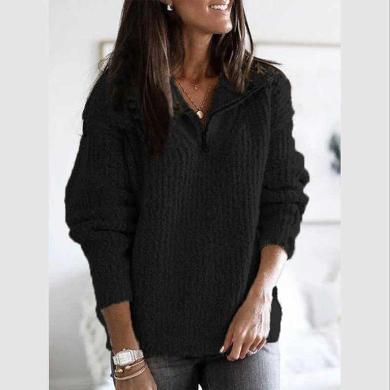 Women's Zip-Up Ribbed Jumper