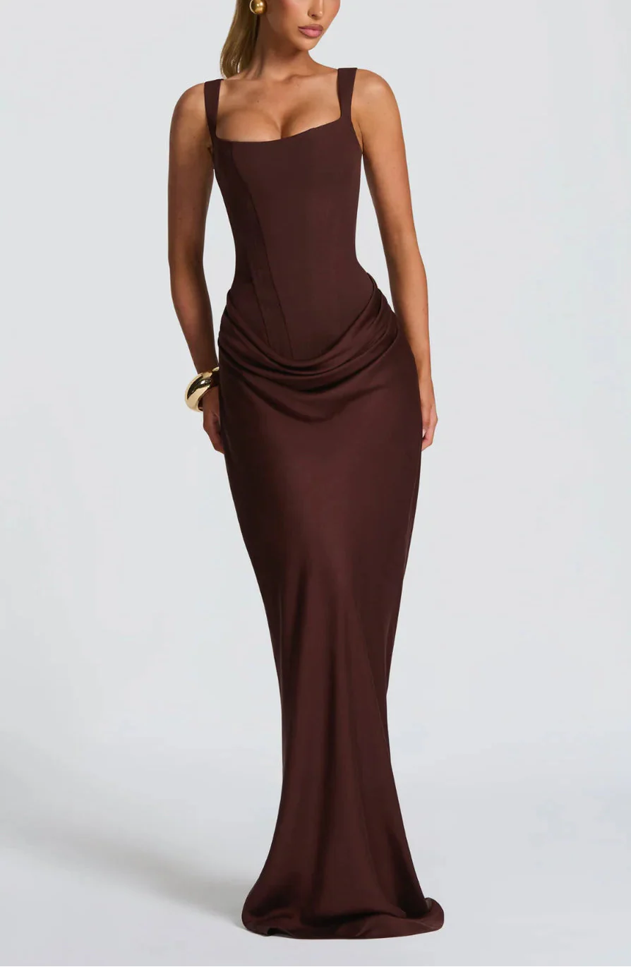 Women's Draped Satin Maxi Gown