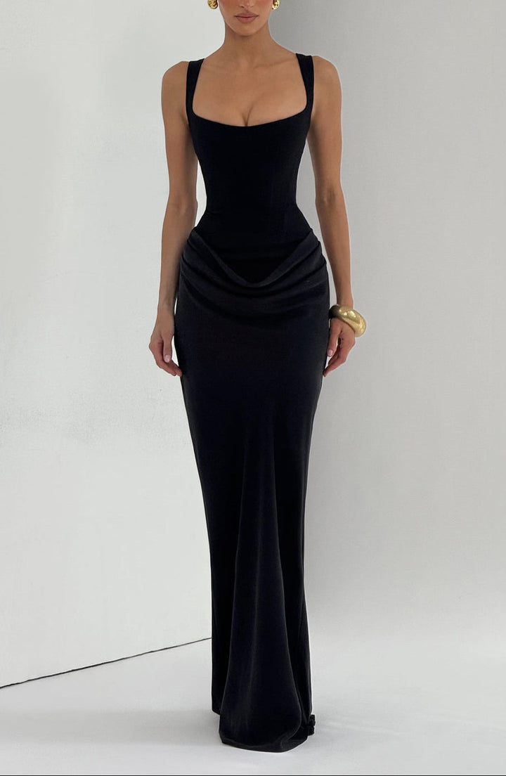 Women's Draped Satin Maxi Gown