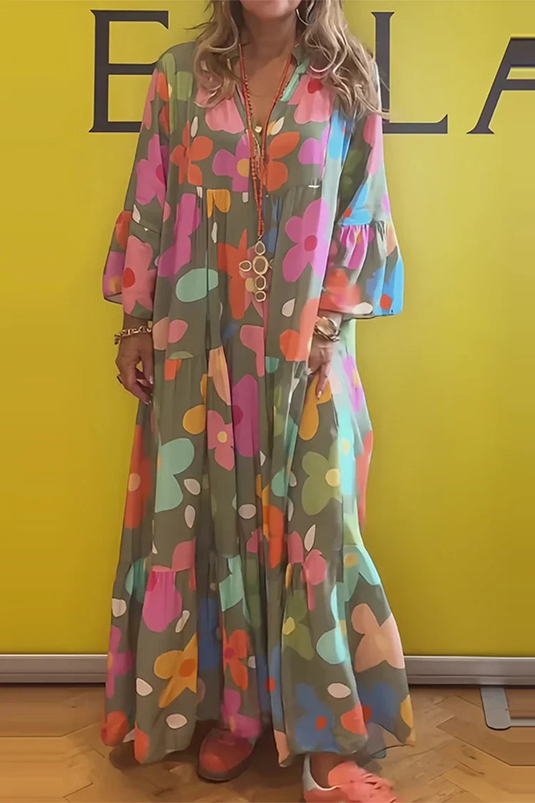 Olive | Women's Flared Floral Maxi Dress