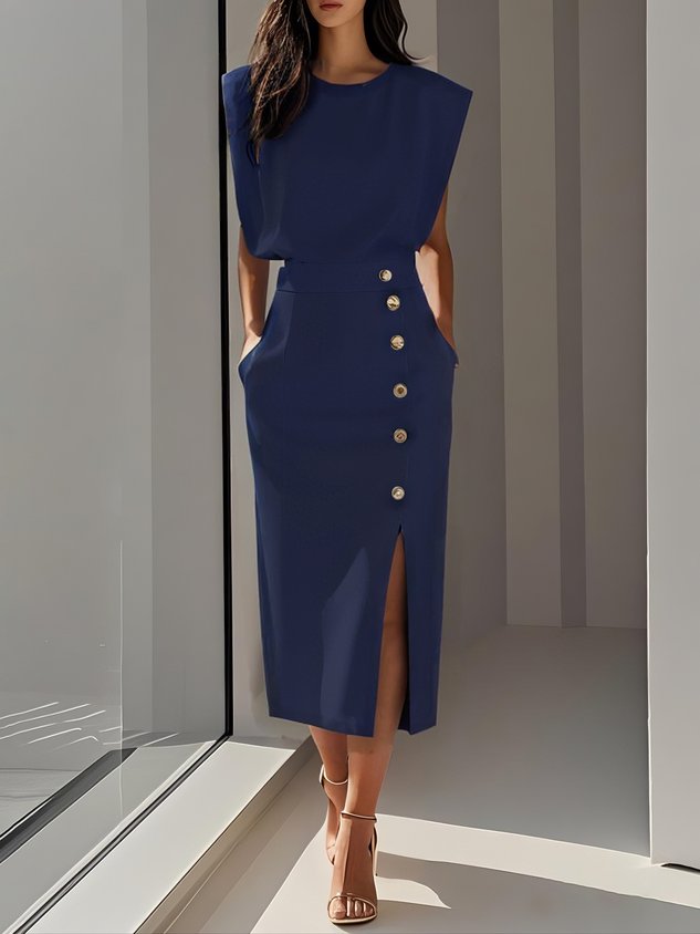 Women's Button Detail Midi Dress