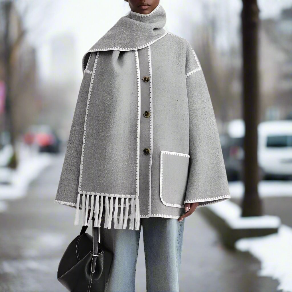 Elspeth | Women's Fringe Trim Shawl Collar Coat