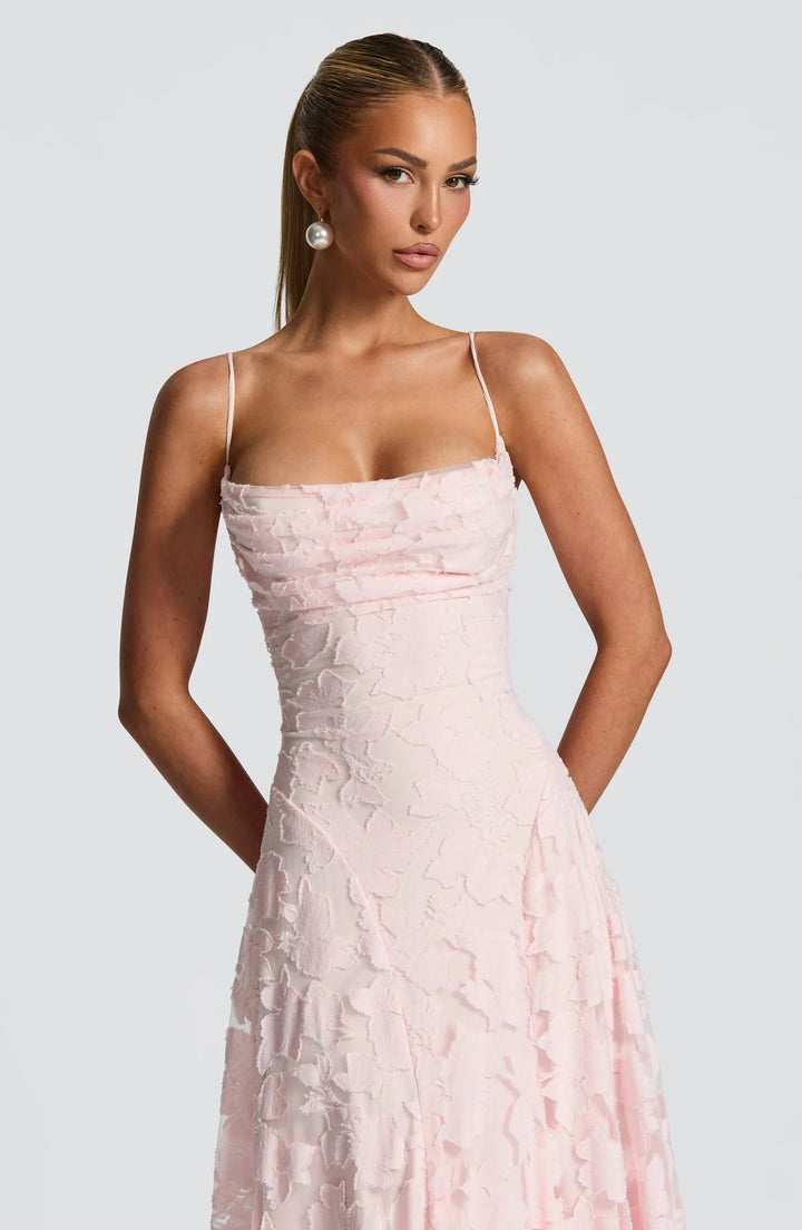 Women's Draped Floral Evening Gown