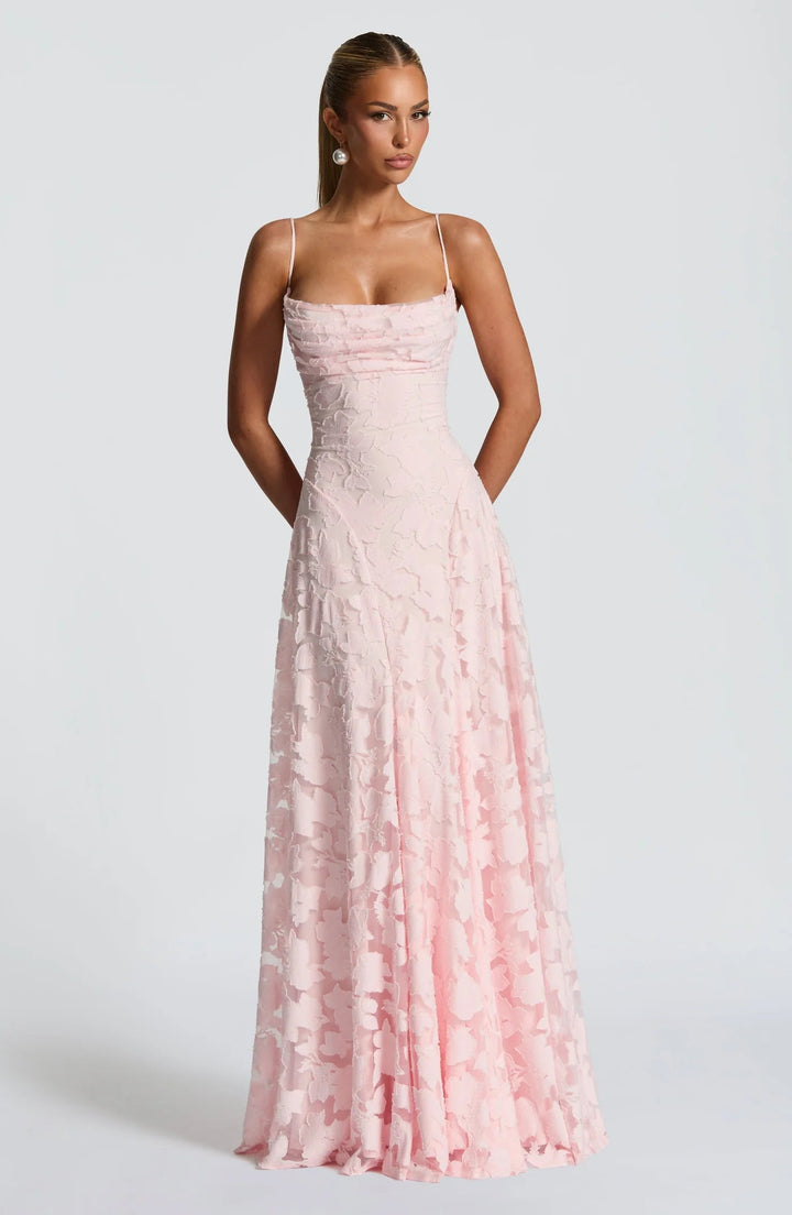 Women's Draped Floral Evening Gown