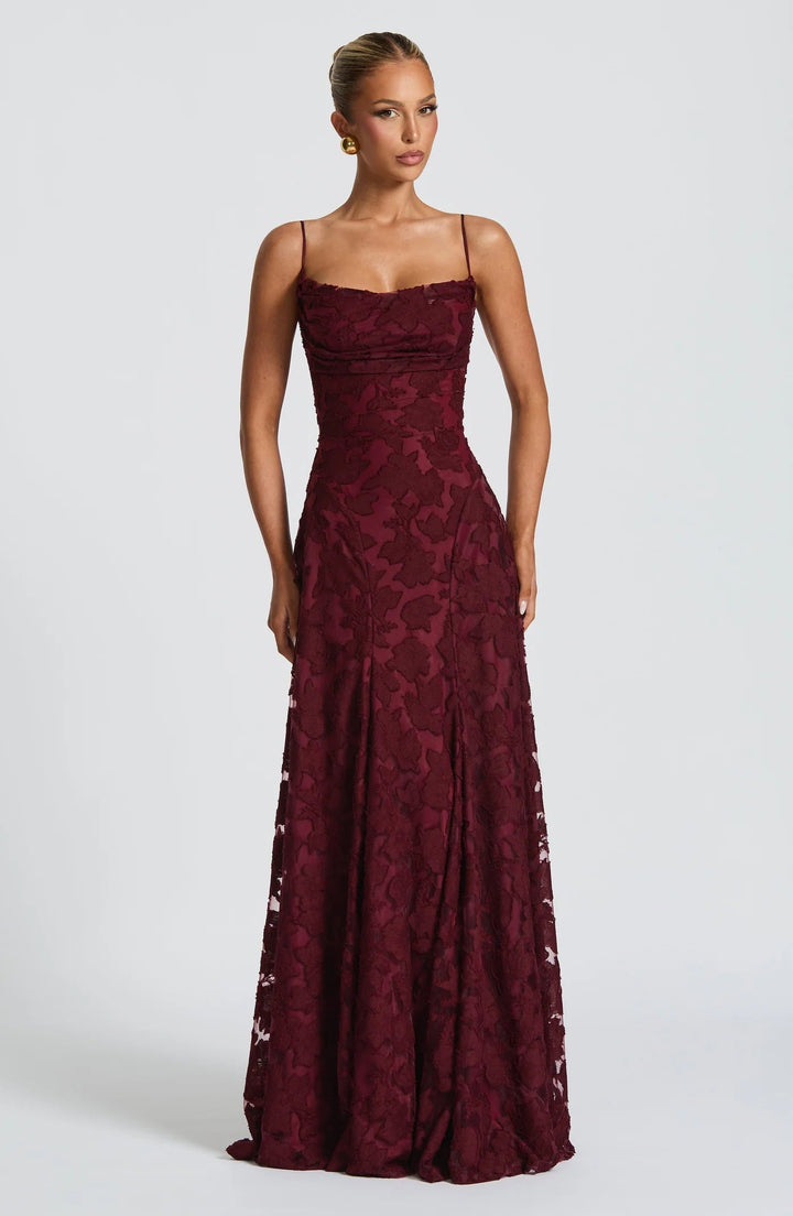 Women's Draped Floral Evening Gown