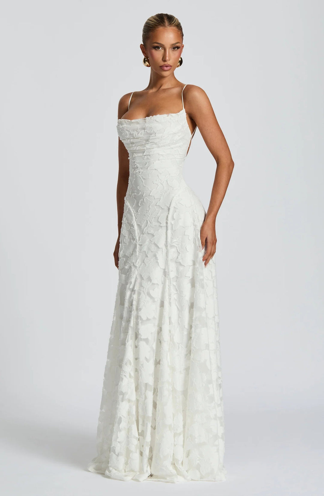 Women's Draped Floral Evening Gown