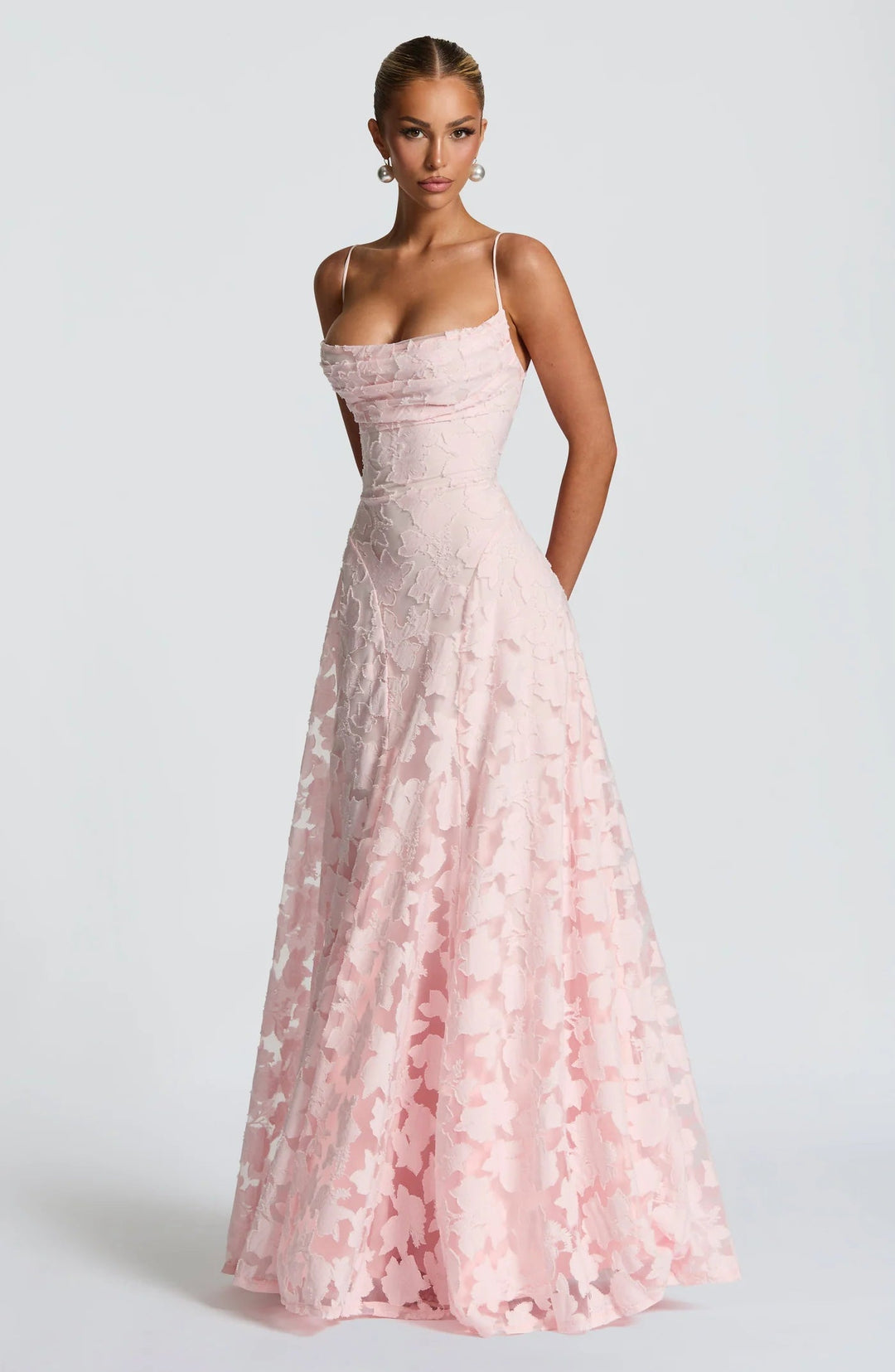 Women's Draped Floral Evening Gown