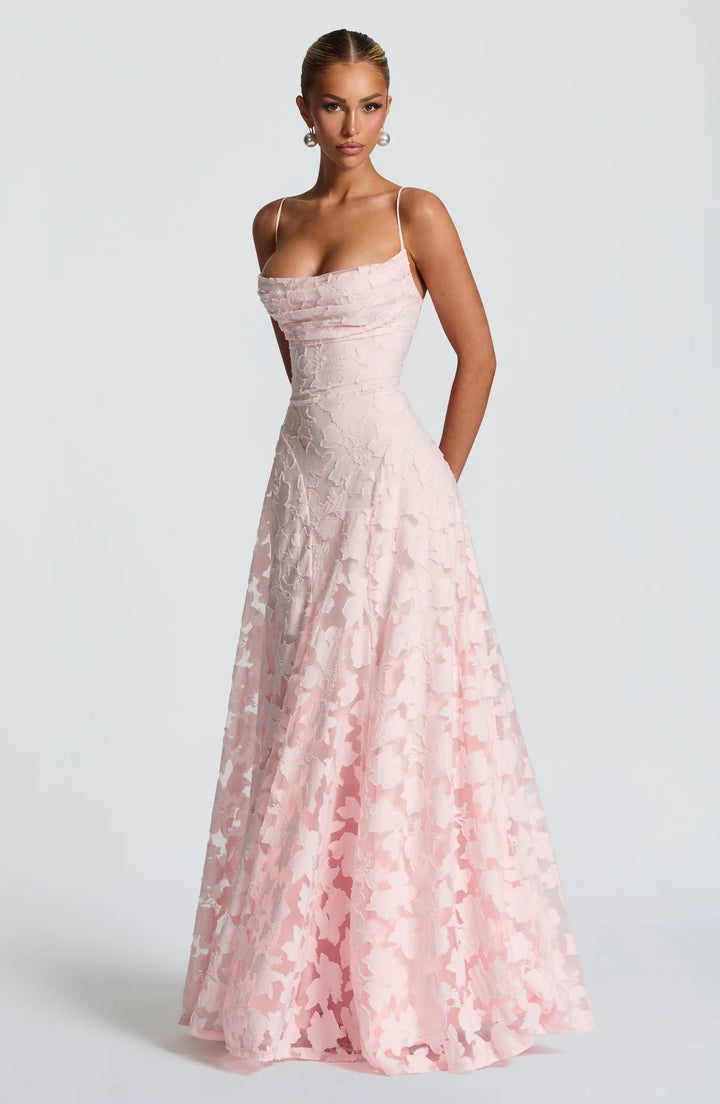 Women's Draped Floral Evening Gown