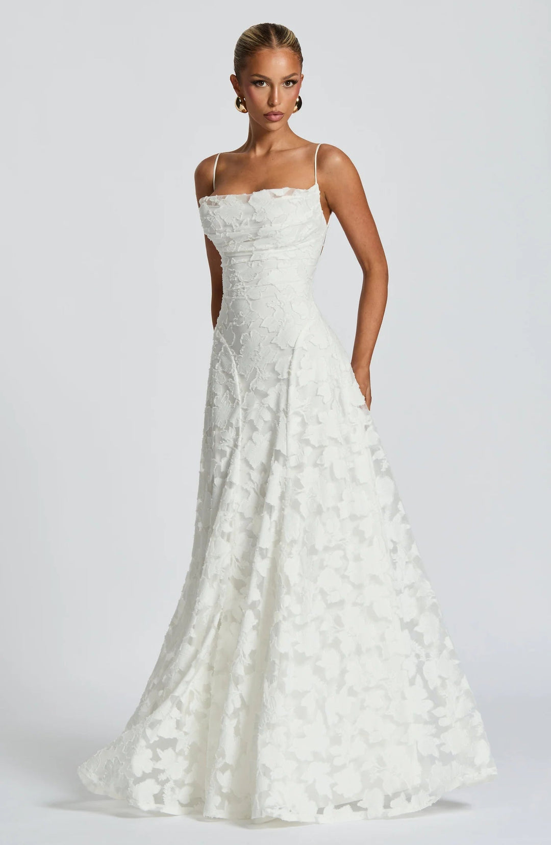 Women's Draped Floral Evening Gown