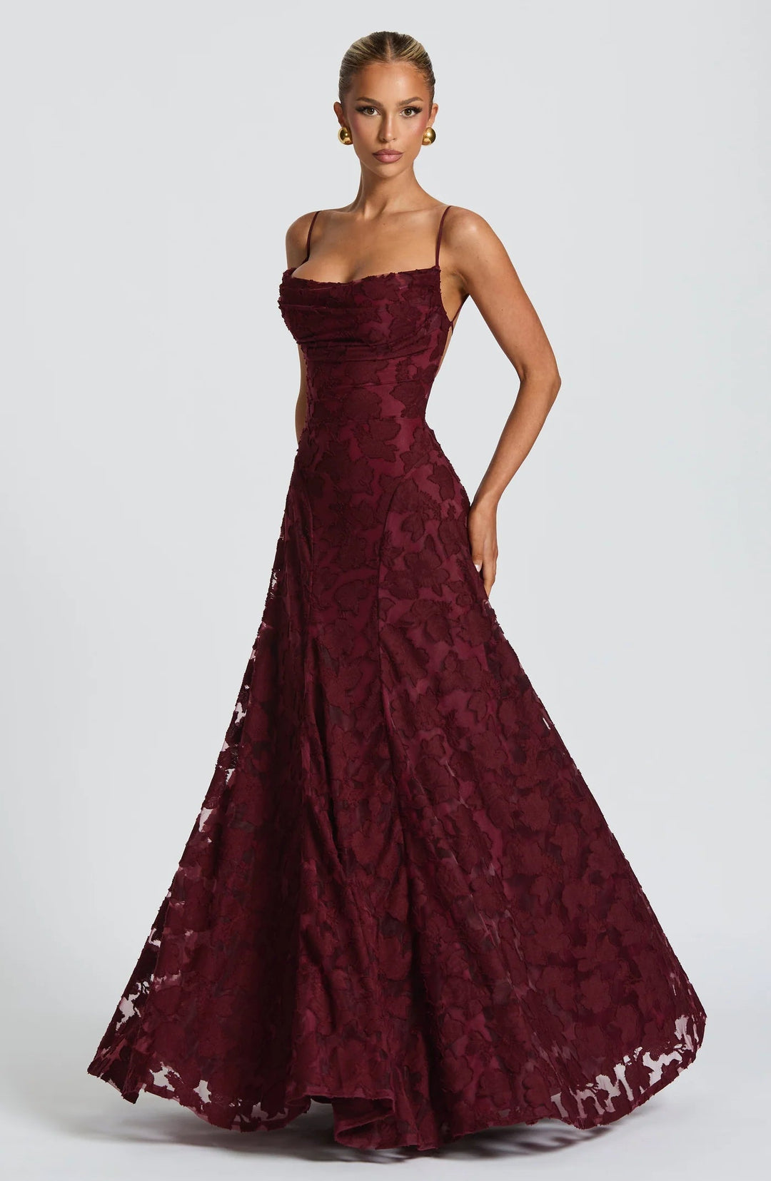 Women's Draped Floral Evening Gown