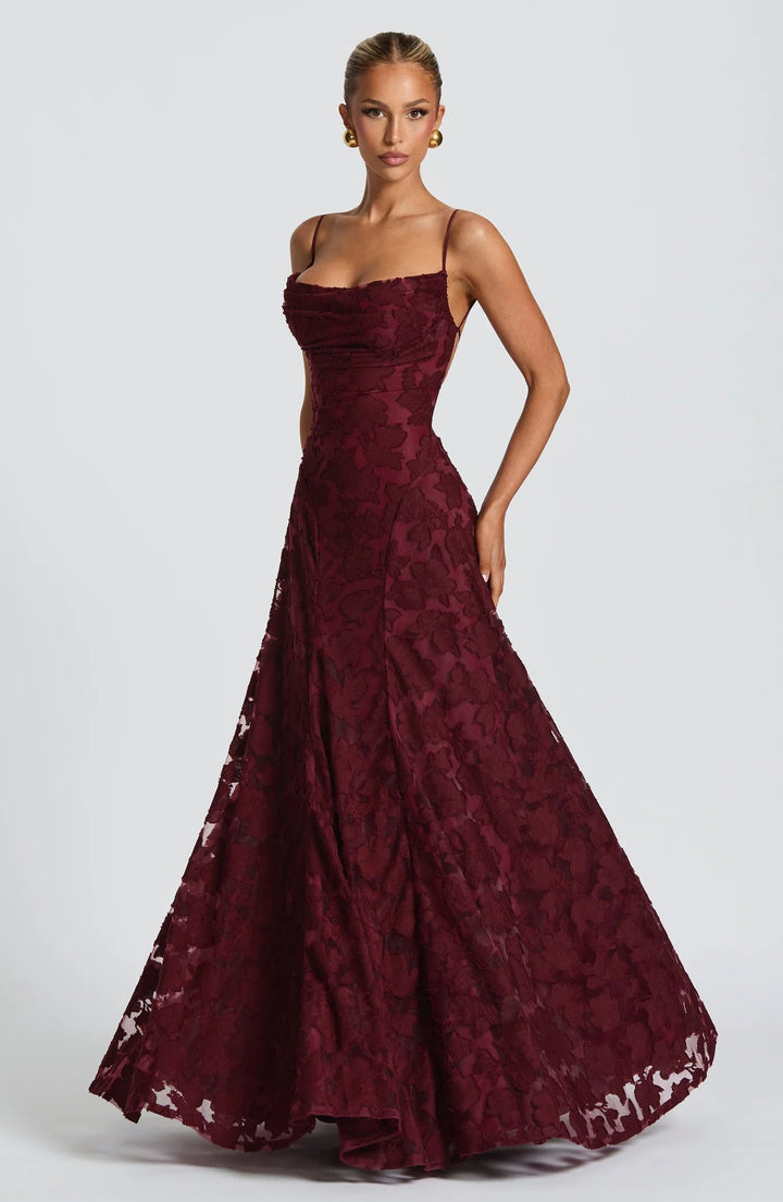 Women's Draped Floral Evening Gown