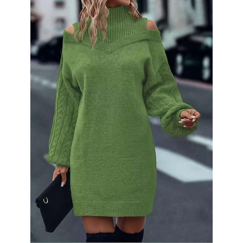 Melody | Women's Cold-Shoulder Roll Neck Jumper Dress