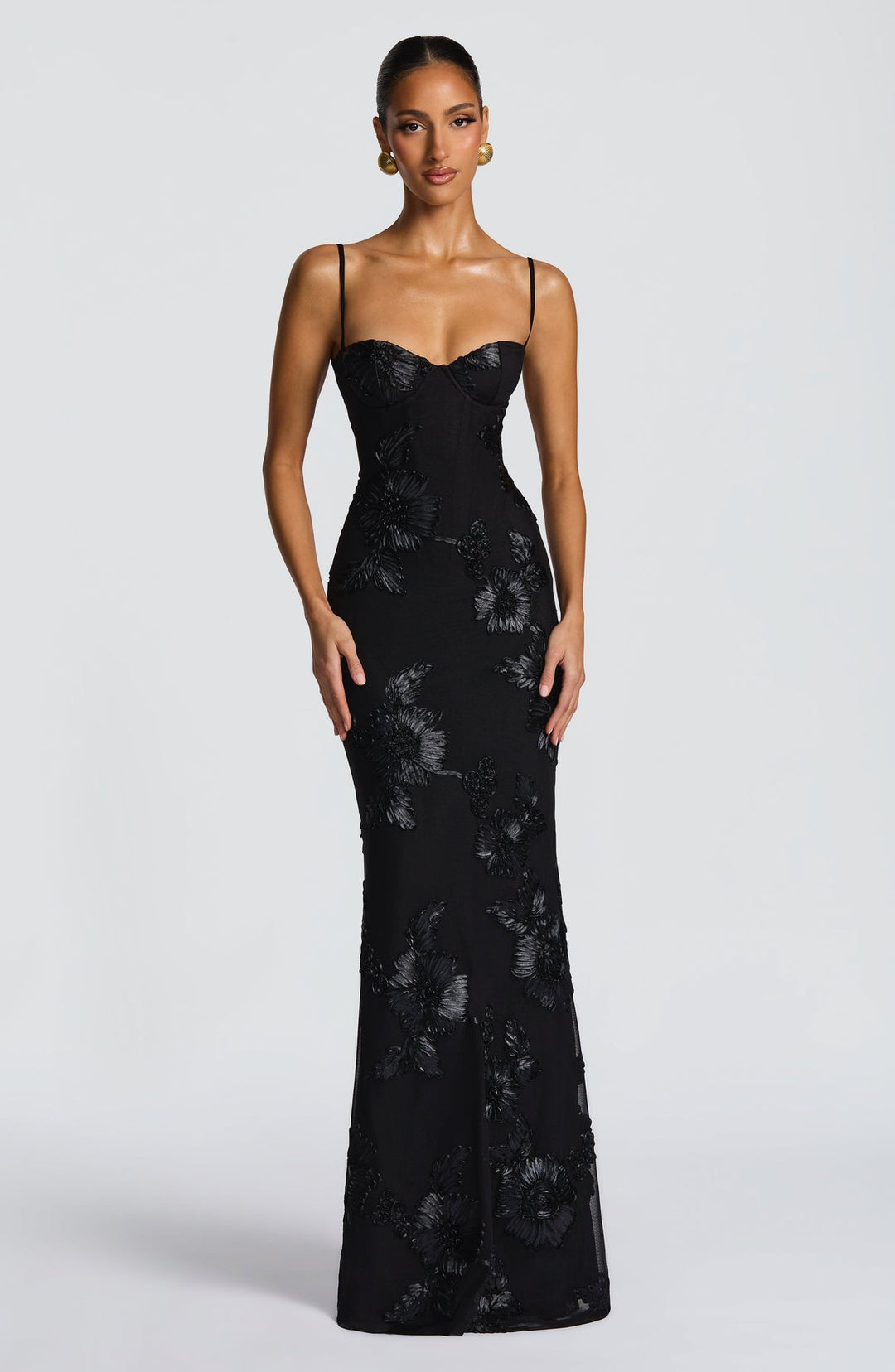 Women's Floral Appliqué Corset Maxi Dress