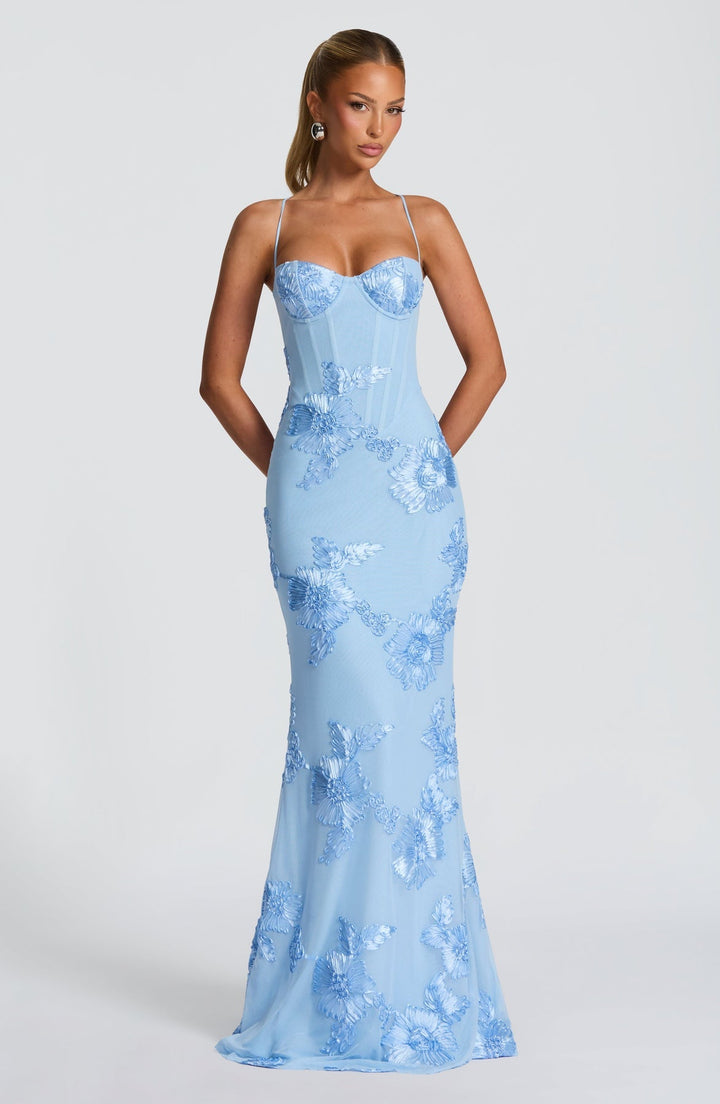 Women's Floral Appliqué Corset Maxi Dress