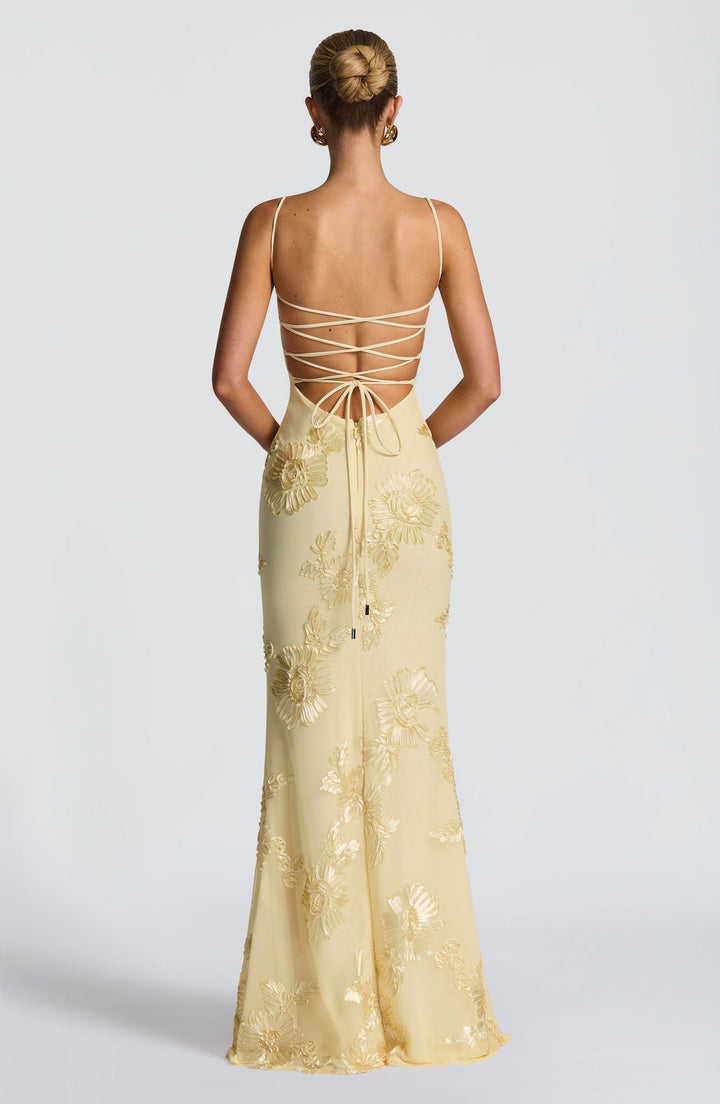 Women's Floral Appliqué Corset Maxi Dress