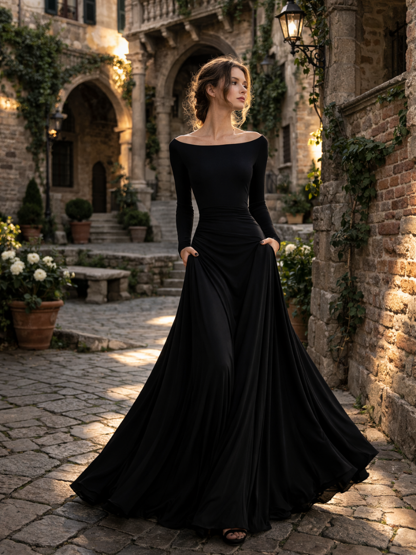 Sandra | Women's Draped Long Sleeve Maxi Dress
