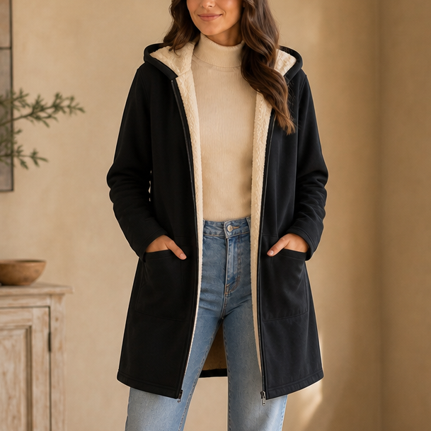 Ceri | Women's Fleece-Lined Hooded Mid-Length Zip Jacket