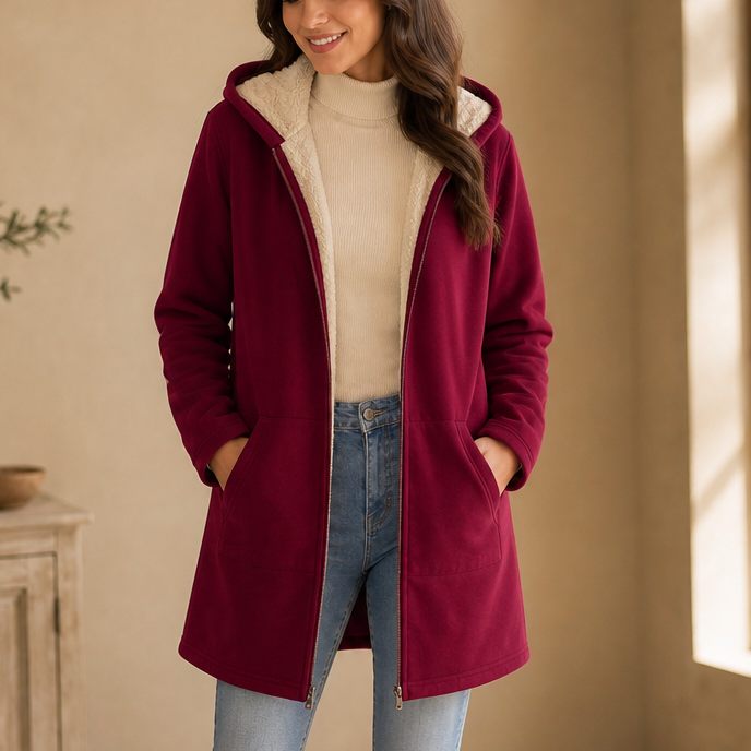 Ceri | Women's Fleece-Lined Hooded Mid-Length Zip Jacket