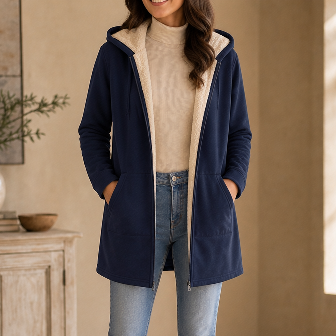 Ceri | Women's Fleece-Lined Hooded Mid-Length Zip Jacket