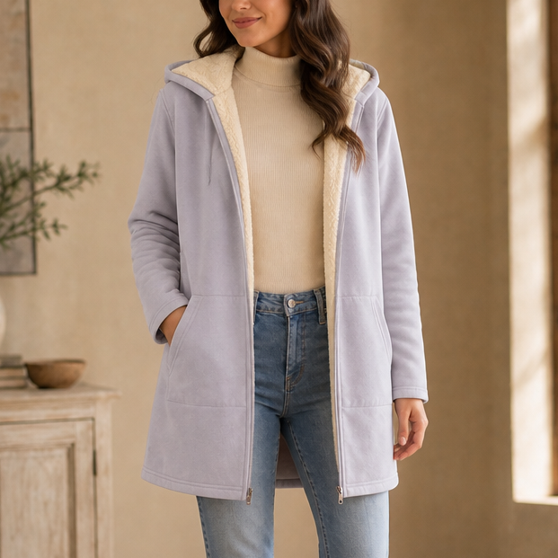 Ceri | Women's Fleece-Lined Hooded Mid-Length Zip Jacket