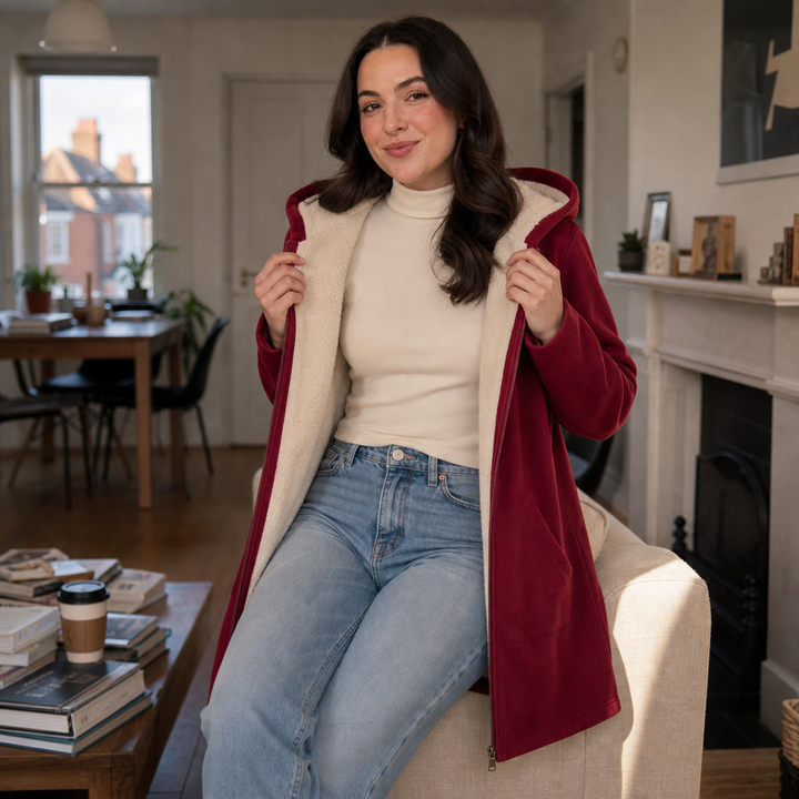 Ceri | Women's Fleece-Lined Hooded Mid-Length Zip Jacket