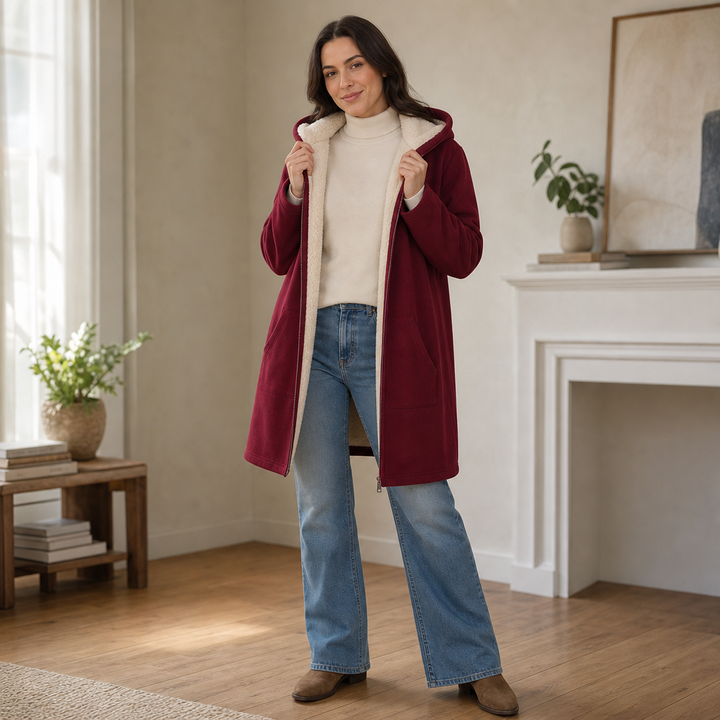 Ceri | Women's Fleece-Lined Hooded Mid-Length Zip Jacket