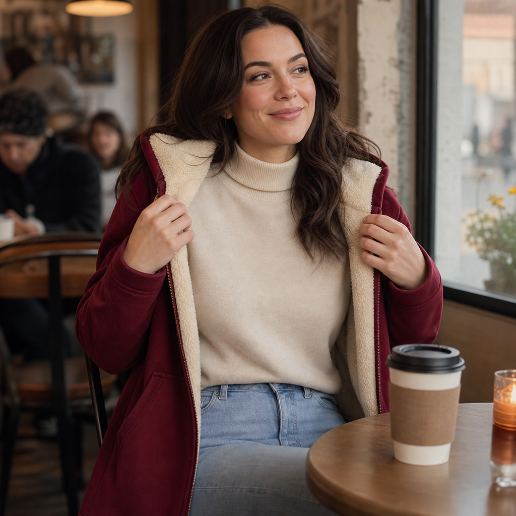 Ceri | Women's Fleece-Lined Hooded Mid-Length Zip Jacket