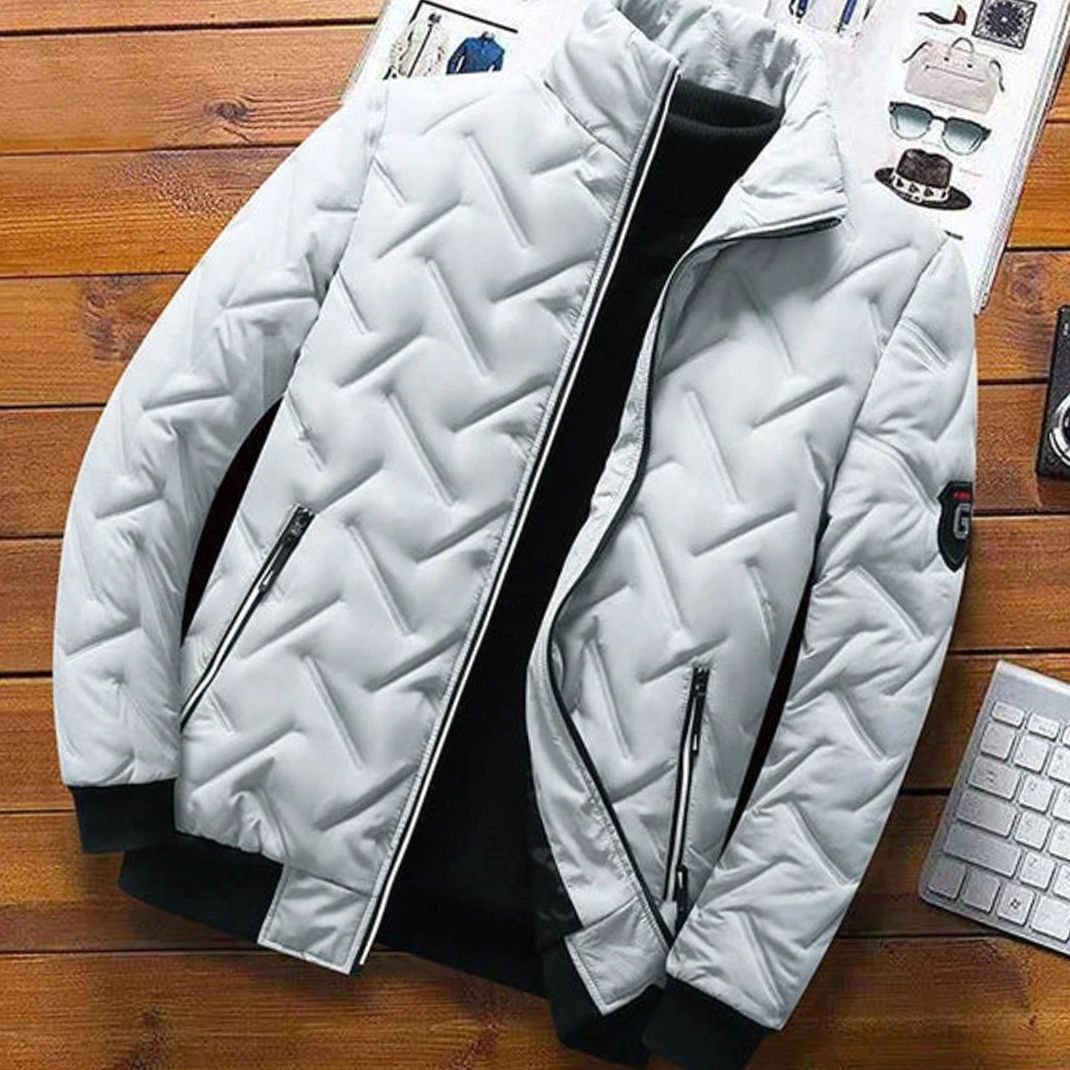 Quinn | Men's Chevron Quilted Padded Winter Jacket with Stand Collar