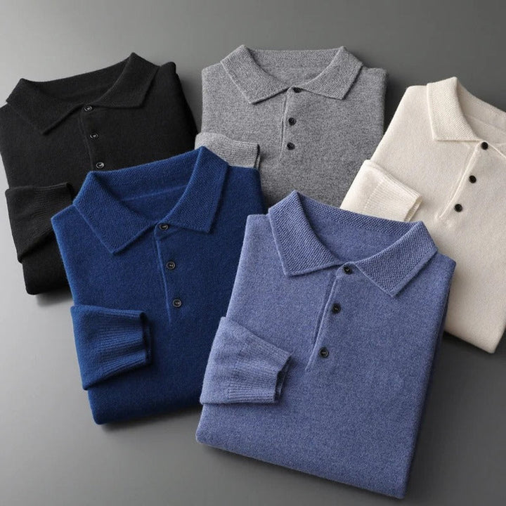Griffin | Men's Cashmere Long Sleeve Polo Jumper