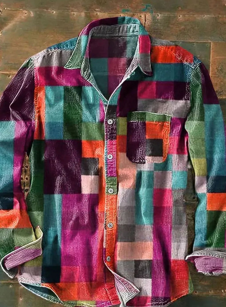 Graeme | Men's Patchwork Plaid Long Sleeve Shirt