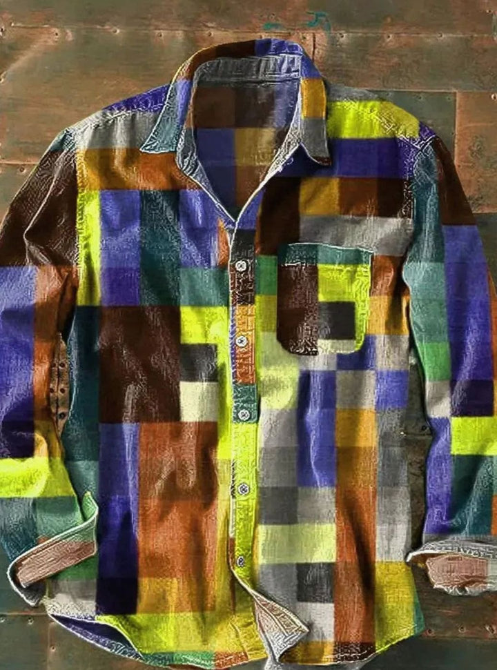 Graeme | Men's Patchwork Plaid Long Sleeve Shirt