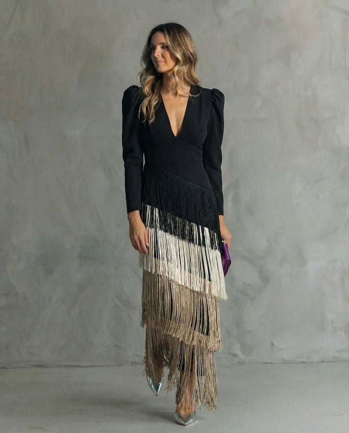Women's Midi Dress Fringe Sleeves Elegant Occasion