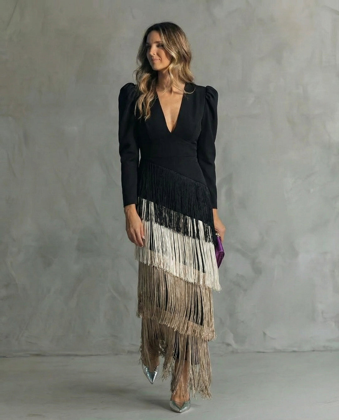 Women's Fringe Sleeve Midi Dress