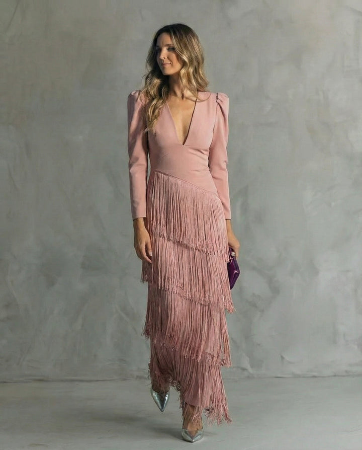 Women's Midi Dress Fringe Sleeves Elegant Occasion