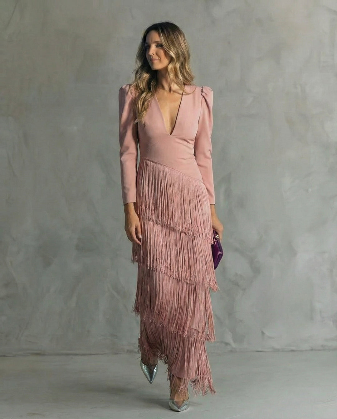 Women's Fringe Sleeve Midi Dress
