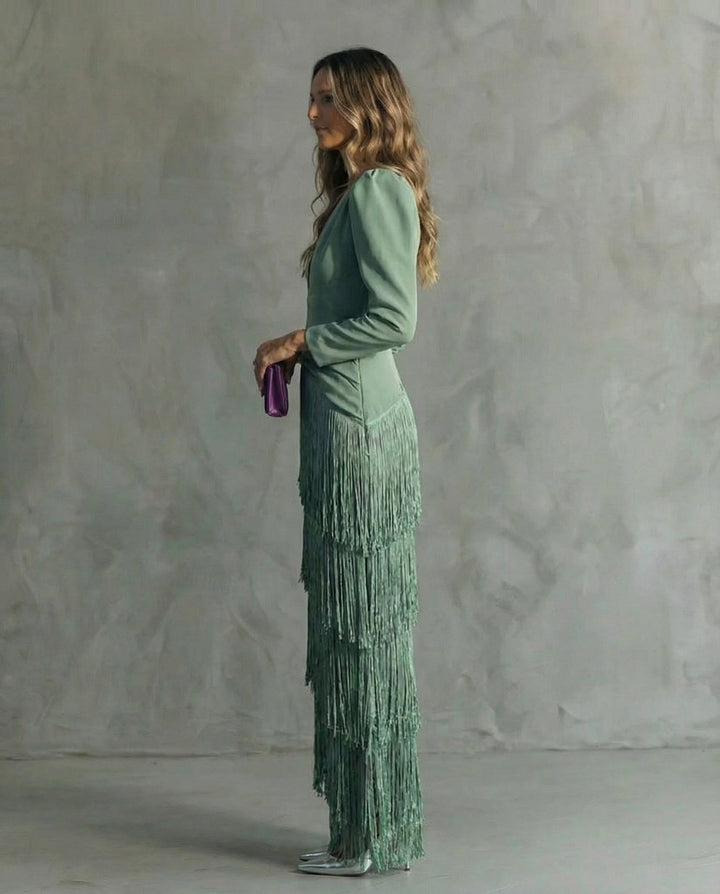 Women's Midi Dress Fringe Sleeves Elegant Occasion