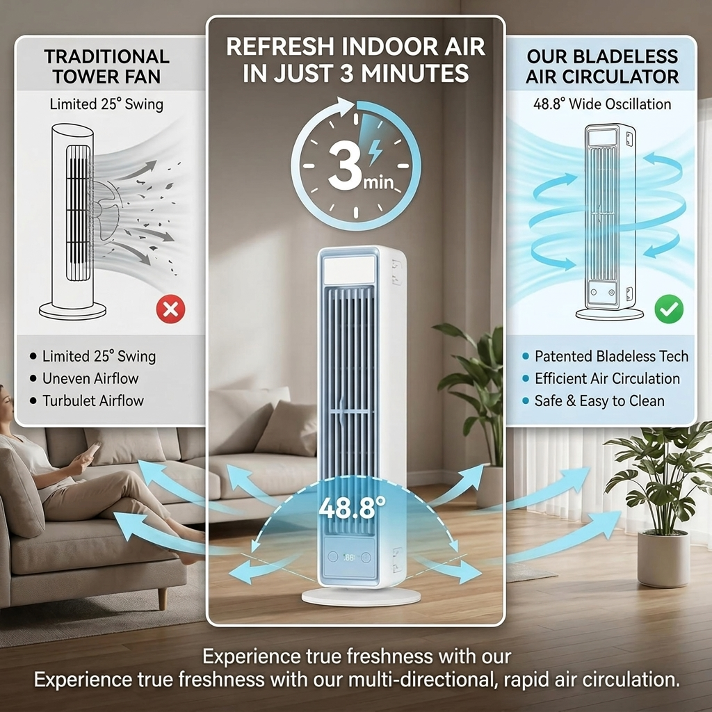 Bladeless Cooling Fan Rechargeable Remote Control