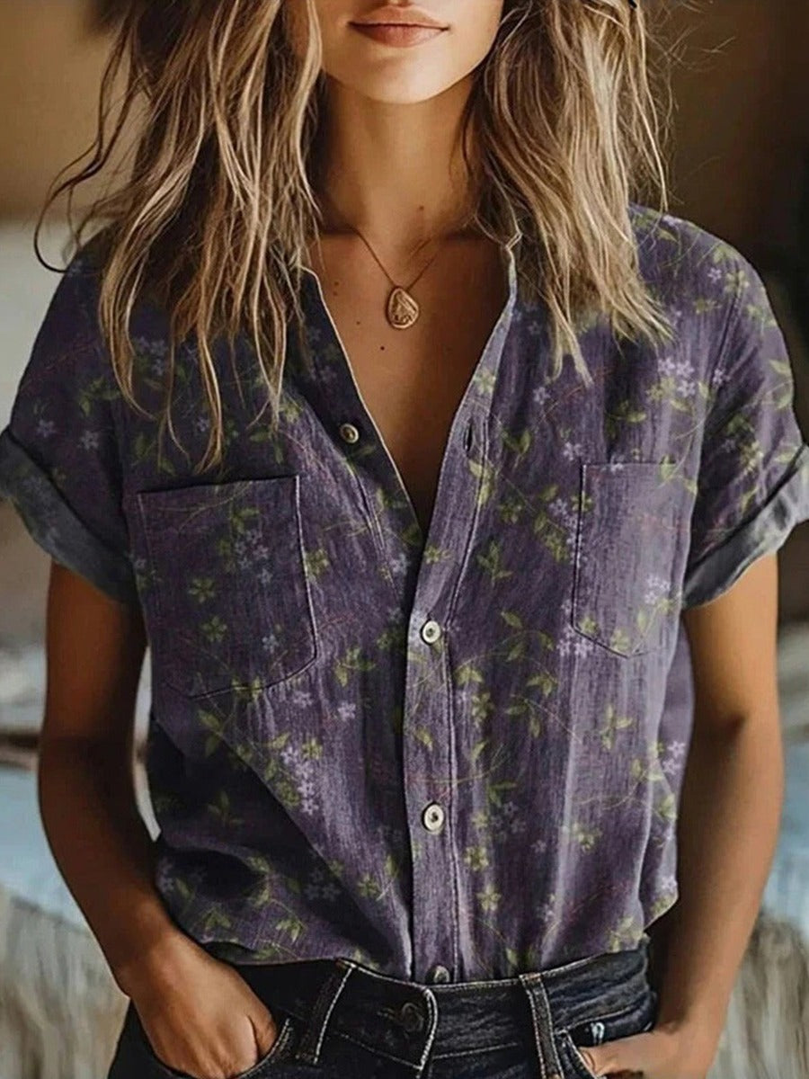 Women's Floral Lapel Collar Blouse