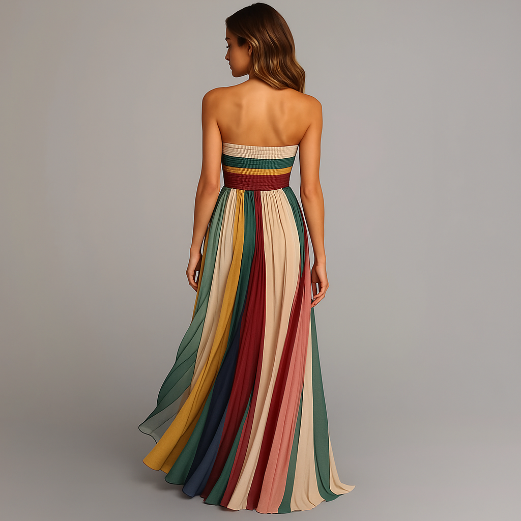 Women's Strapless Pleated Maxi Dress