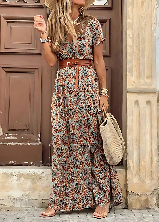 Women's Belted Boho Maxi Dress