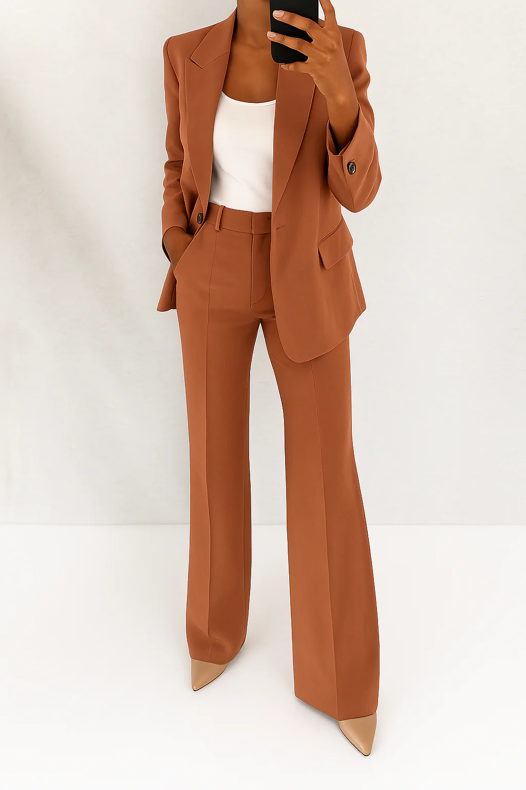Women's Two-Piece Suit Set Tailored Blazer Wide Leg Trousers