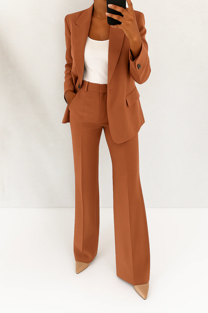 Women's Two-Piece Suit Set Tailored Blazer Wide Leg Trousers