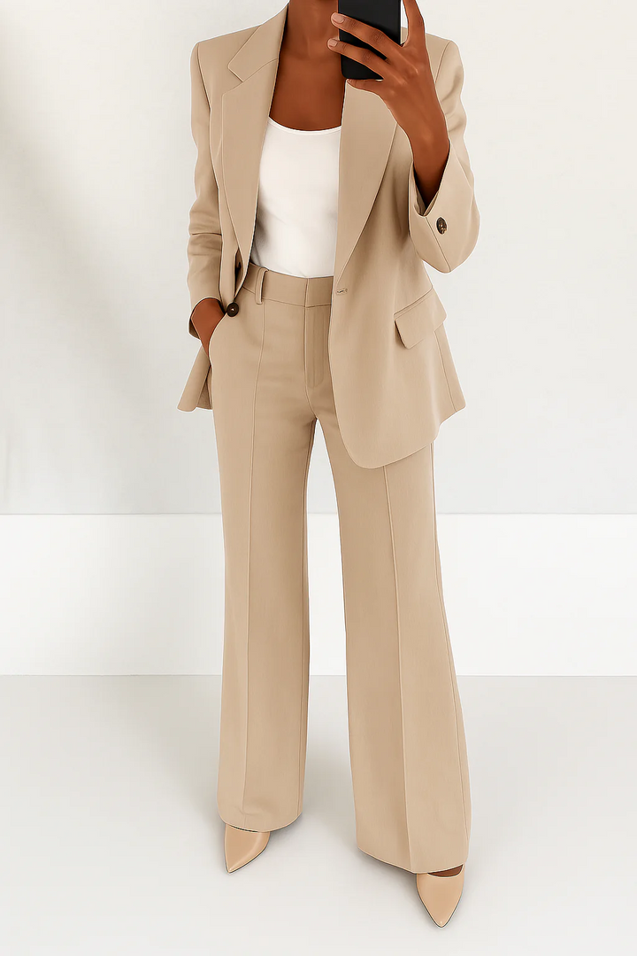 Women's Two-Piece Suit Set Tailored Blazer Wide Leg Trousers