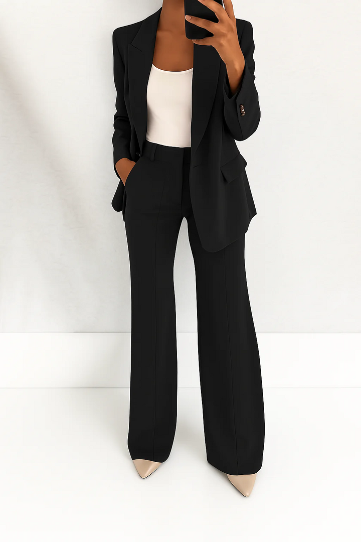Women's Two-Piece Suit Set Tailored Blazer Wide Leg Trousers