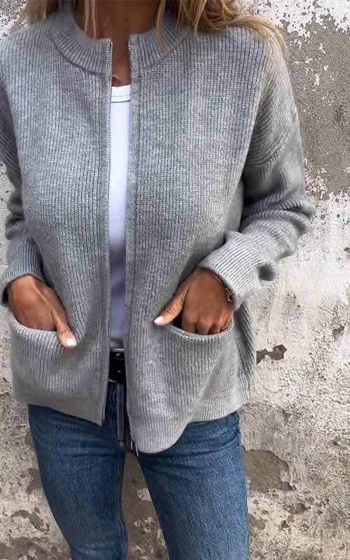 June | Women's Relaxed Fit Zip-Up Knit Cardigan