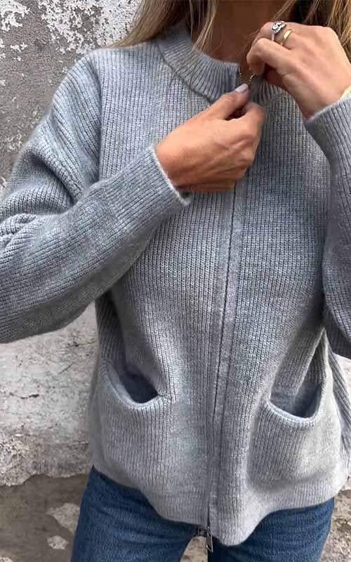 June | Women's Relaxed Fit Zip-Up Knit Cardigan