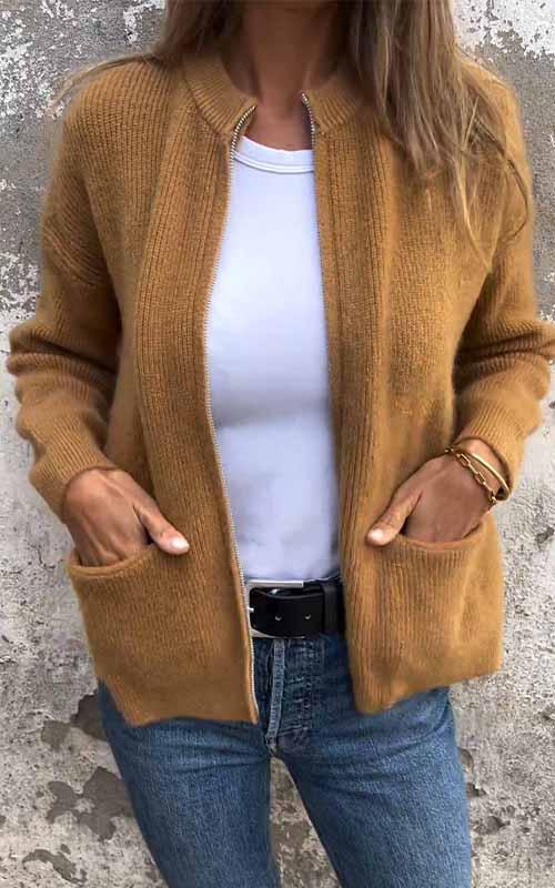 June | Women's Relaxed Fit Zip-Up Knit Cardigan