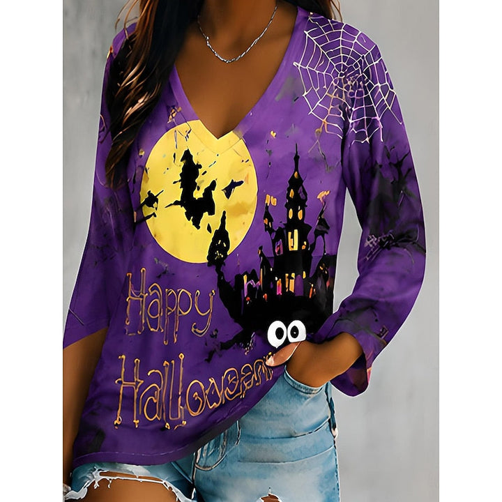 Sylvia | Women's Halloween Graphic V-Neck Top